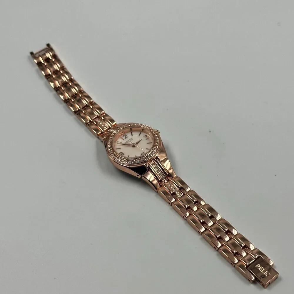 Relic Watch Women Rose Gold Tone Crystal Bezel 26MM Round New Battery 7 Inch